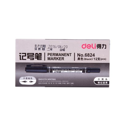 得力/deli 6824 书写用笔类用具 记号笔 双头勾线记号笔 油性马克笔勾线笔记号笔 黑色 12支/盒 1盒